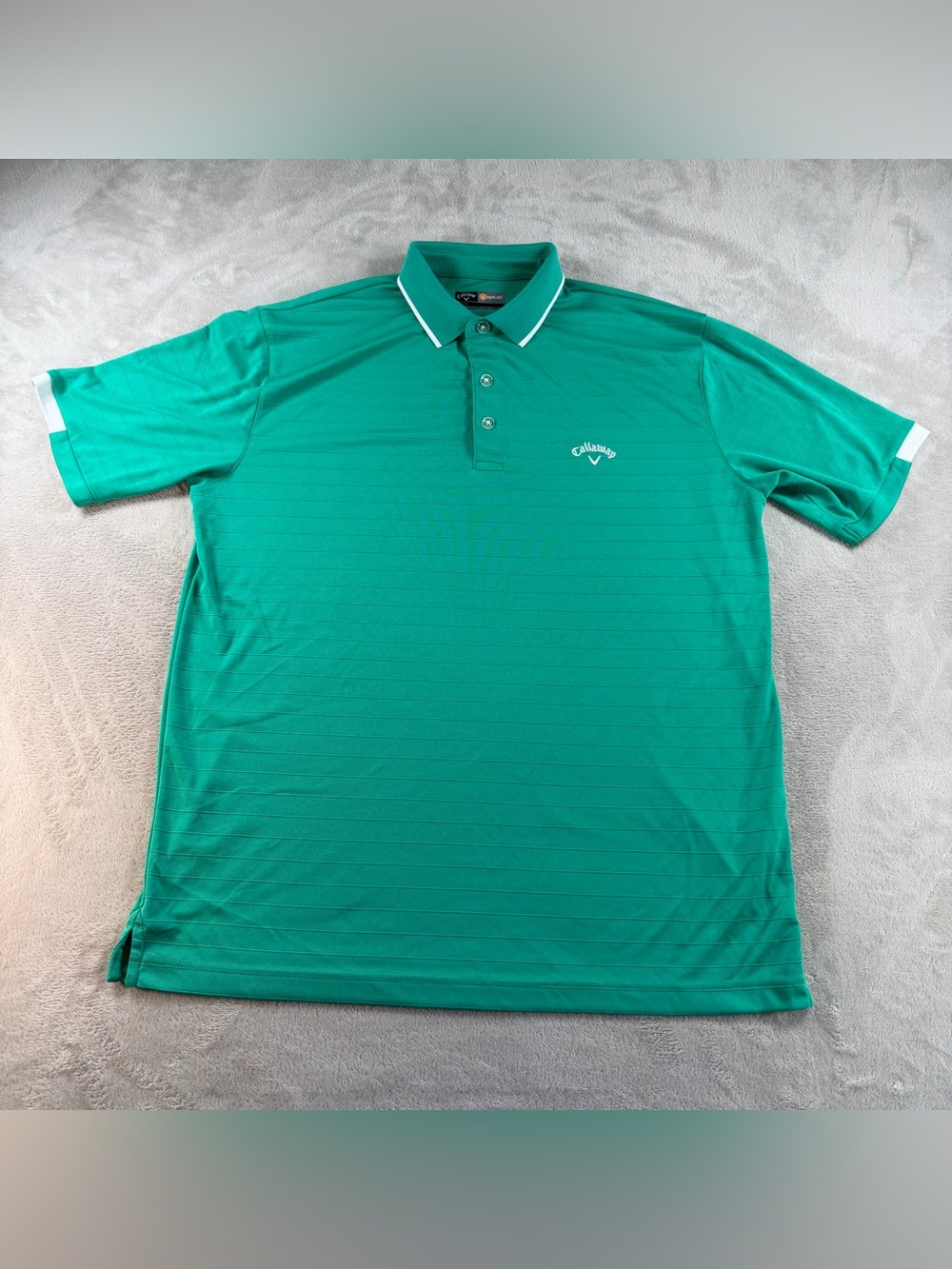 Callaway Mens Opti Dri Textured Stripe Golf Polo Shirt L Green Short Sleeve